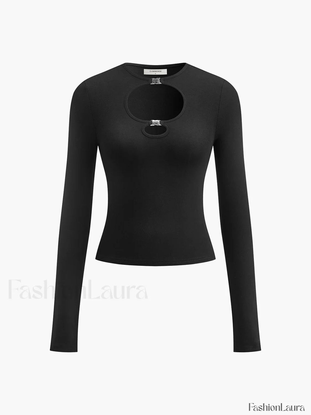 Double Keyholes Long Sleeve Top T Shirts