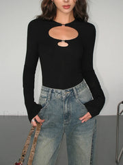 Double Keyholes Long Sleeve Top T Shirts