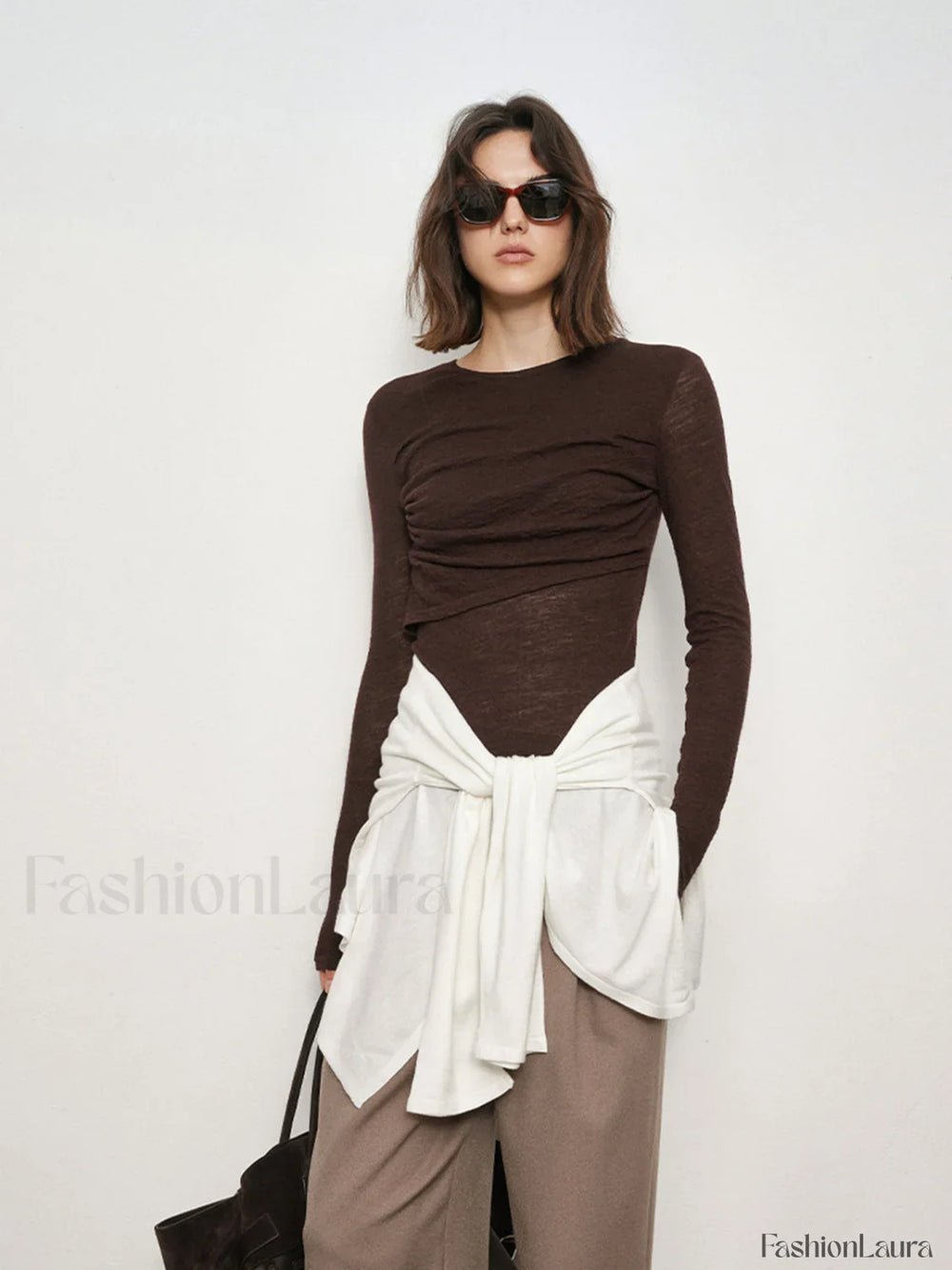 Double Layers Solid Trendy Long Sleeve Top T Shirts