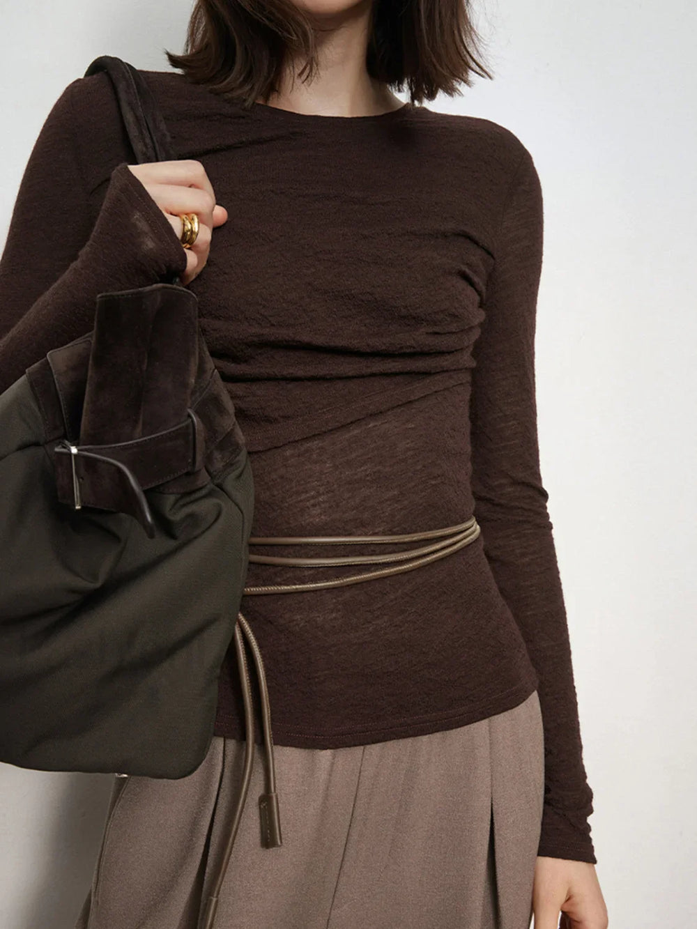 Double Layers Solid Trendy Long Sleeve Top T Shirts