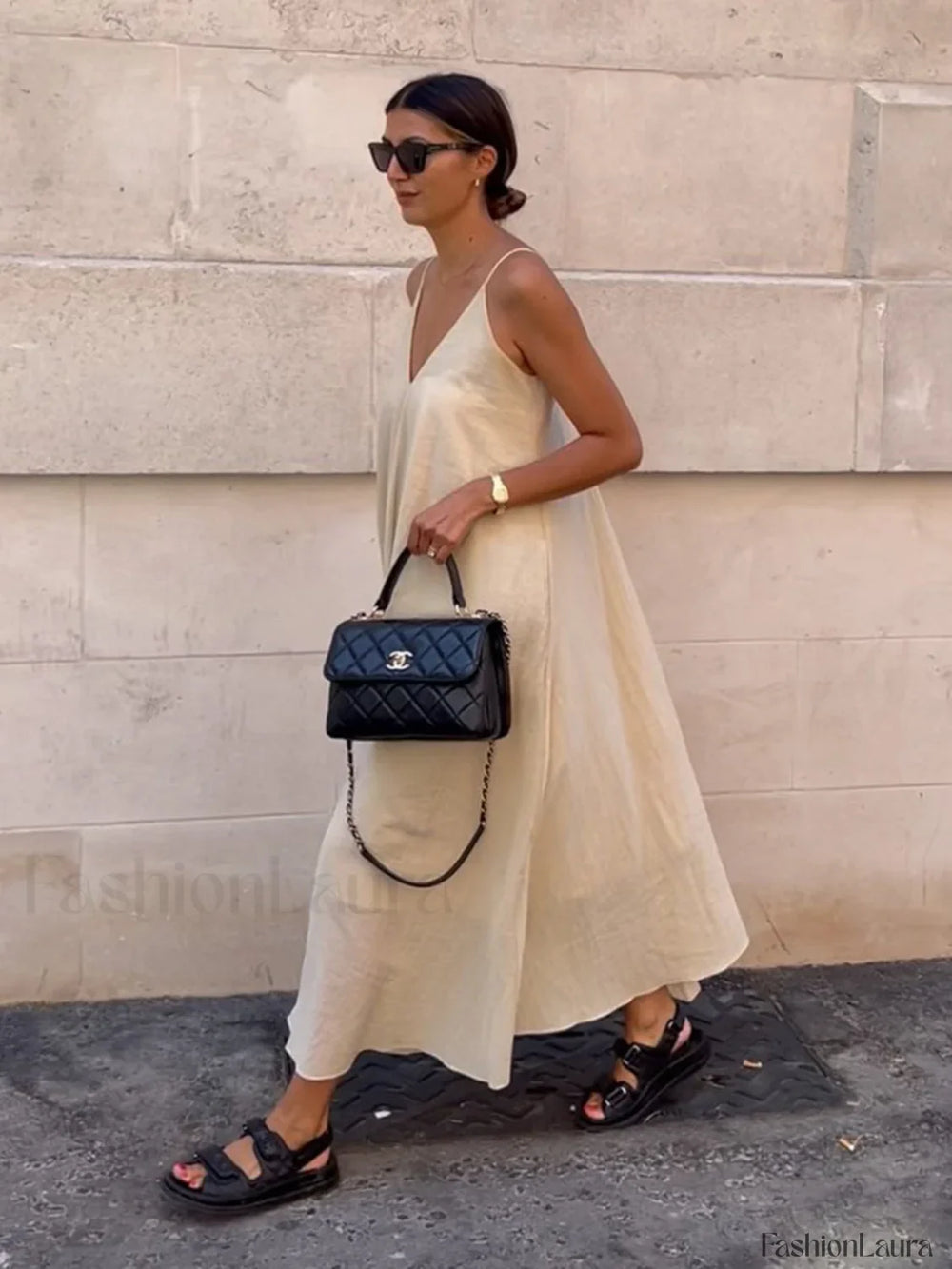 Double Layers V neck Long Dress Dresses