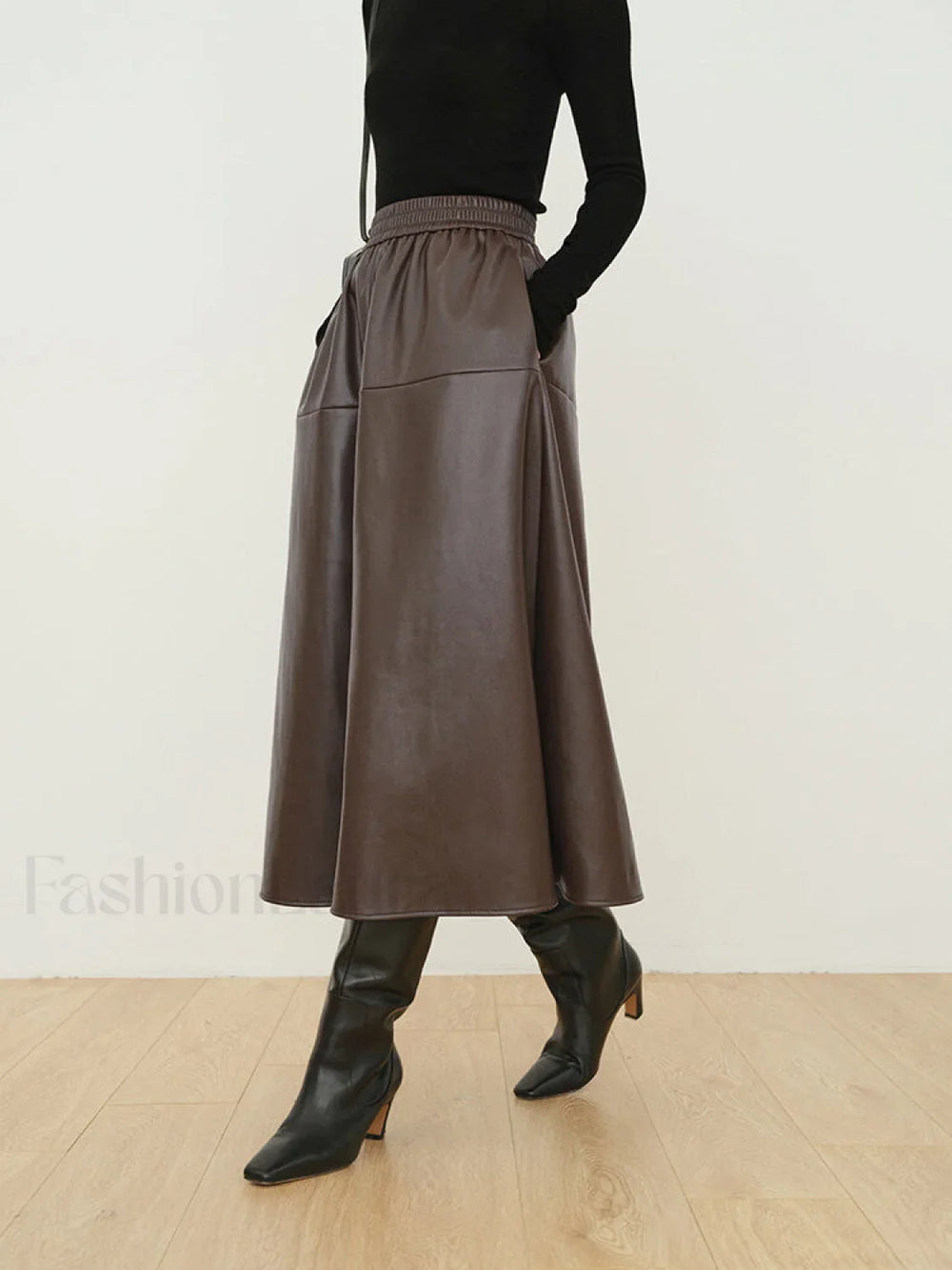 Double Pockets Graceful Leather Maxi Skirt Skirts