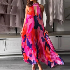 Draped Ethnic Hem Printed Maxi Dress pink 1 / S