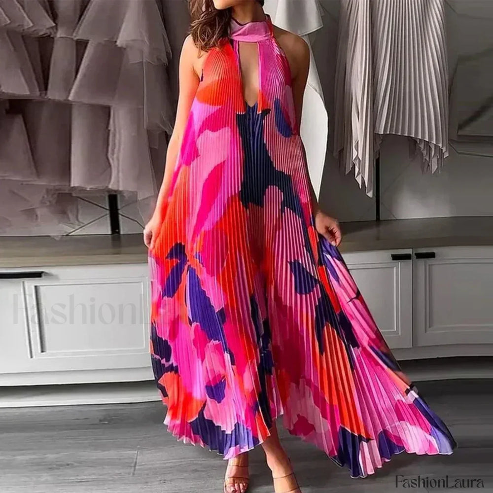 Draped Ethnic Hem Printed Maxi Dress pink 1 / S