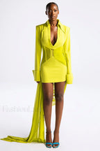 Draped Mesh Stylish Corset Mini Dress S / Neon Yellow