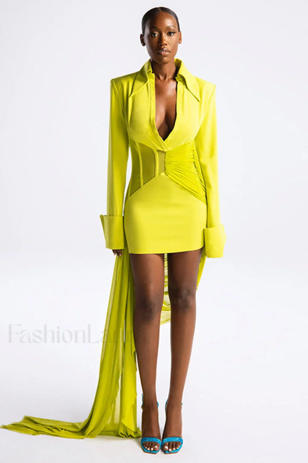 Draped Mesh Stylish Corset Mini Dress S / Neon Yellow