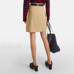 Draped Peplum Belted Cotton Skirt COFFEE / S