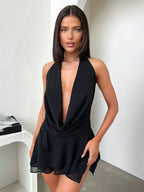 Draped See Through Mesh Mini Dress