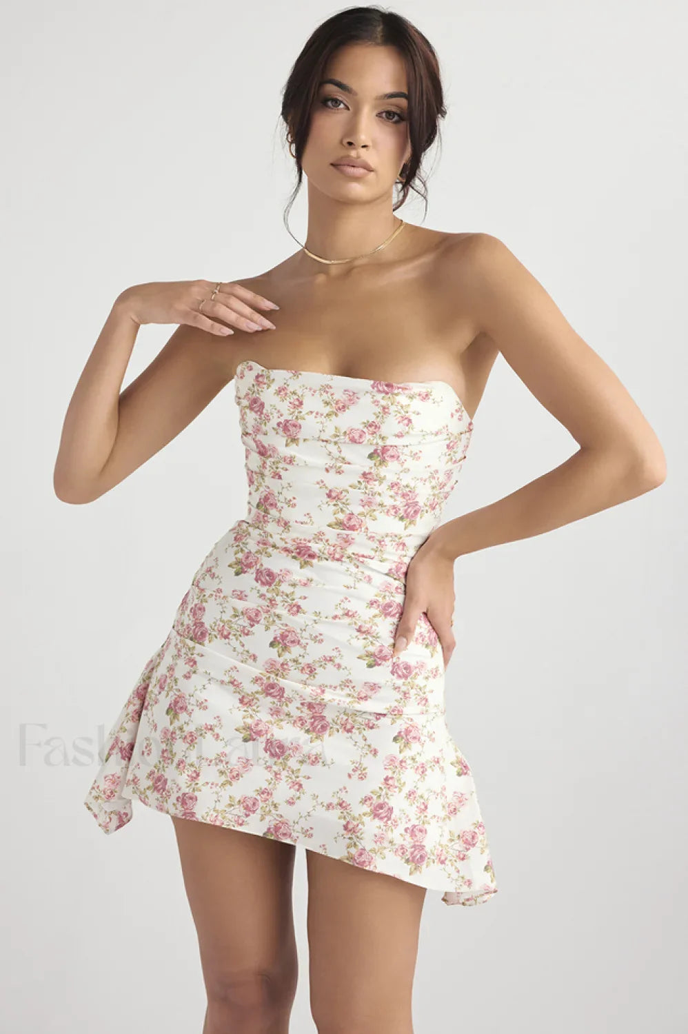 Draped Strapless Stylish Corset Dress XS / Rose Print