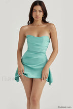 Draped Strapless Stylish Corset Dress XS / Aqua