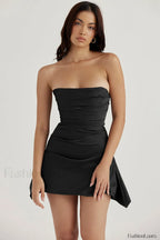 Draped Strapless Stylish Corset Dress XS / Black