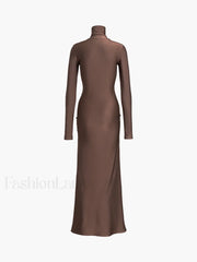 Draped Turtleneck Low Trendy Waist Twist Long Dress Dresses