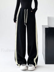 Drawstring Contrast Trim Trendy Wide Leg Sweatpants Sweatpants