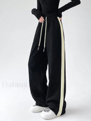 Drawstring Contrast Trim Wide Leg Sweatpants Sweatpants