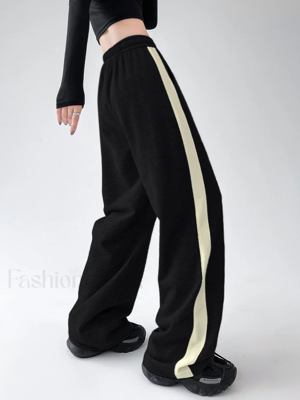 Drawstring Contrast Trim Wide Leg Sweatpants Sweatpants
