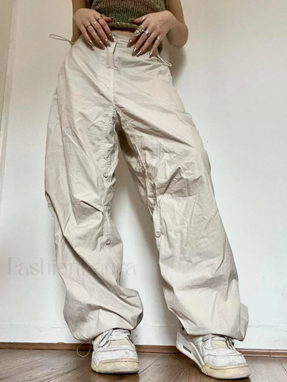 Drawstring Low Waist Baggy Cargo Pants Beige / S Cargo Pants