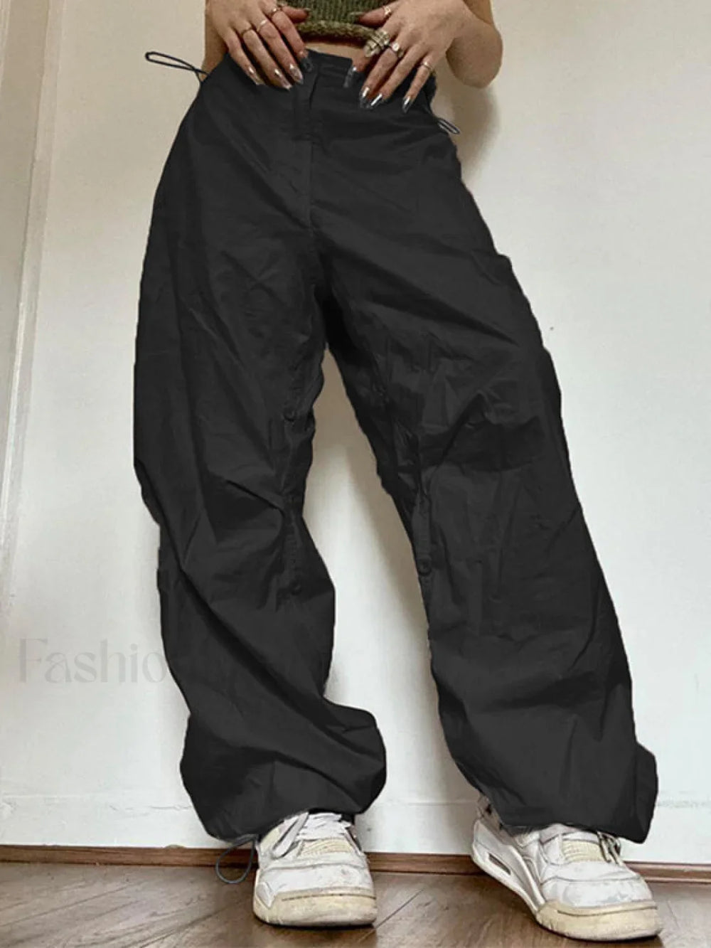 Drawstring Low Waist Baggy Cargo Pants Black / S Cargo Pants