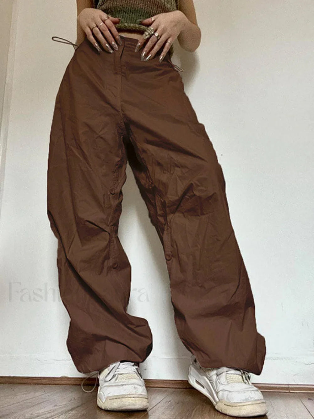 Drawstring Low Waist Baggy Cargo Pants Brown / S Cargo Pants