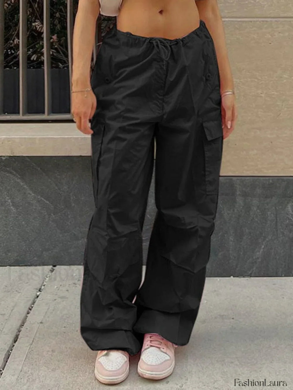 Drawstring Y2K Baggy Cargo Pants Black / XS Cargo Pants