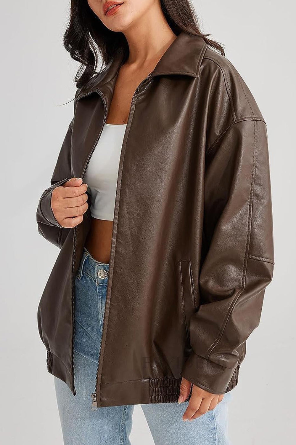 PU Leather Bomber Jacket Brown / S