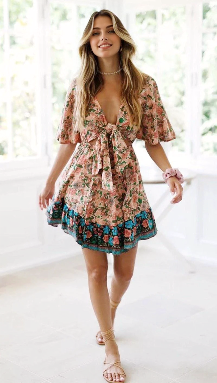 JuliaFashion - women elegant Cut Out Bohemian Mini Dress