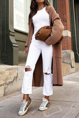 Solid Color Long Sleeve Wool Overcoat