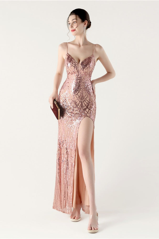 Sequin V Neck Cross Strap Mermaid Maxi Dress