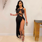 Julia Fashion - Glitter Halter Cut Out Long Dresses