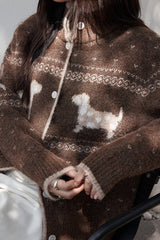 Vintage Stand Collar Puppy Print Jacquard Sweater