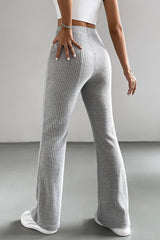 High Waist Ribbed Flared Knit Pants