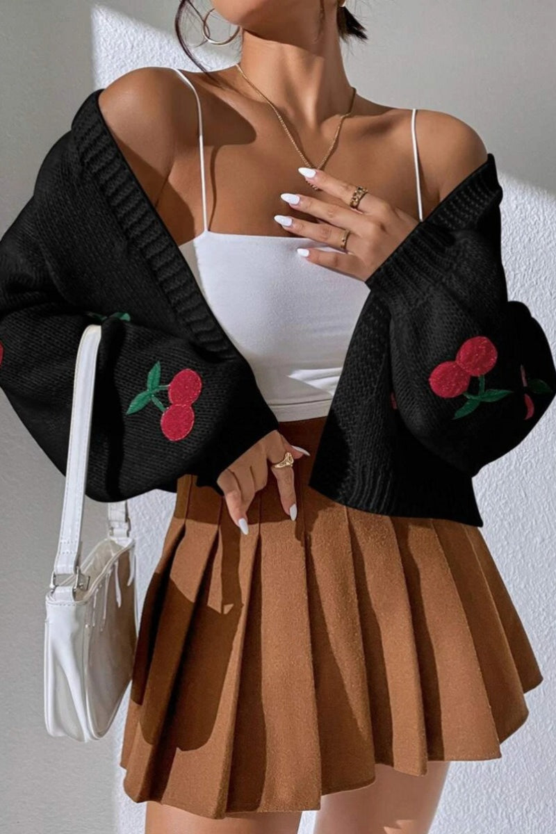 Embroidered Knit Open Front Sweater
