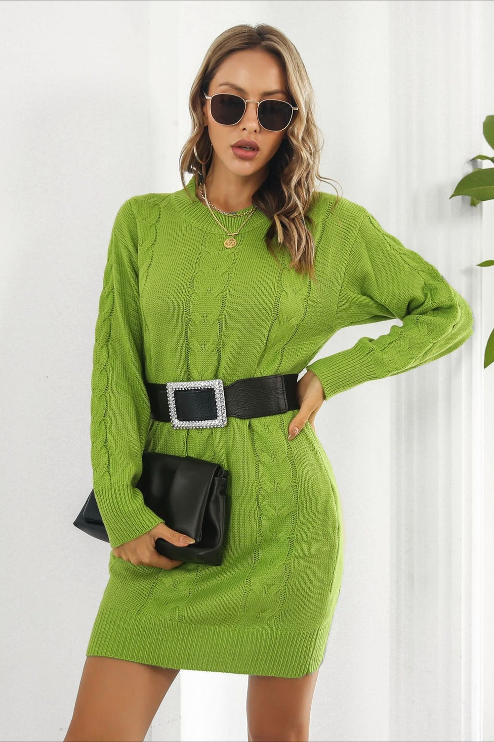 Loose Fit Cable Knit Sweater Dress