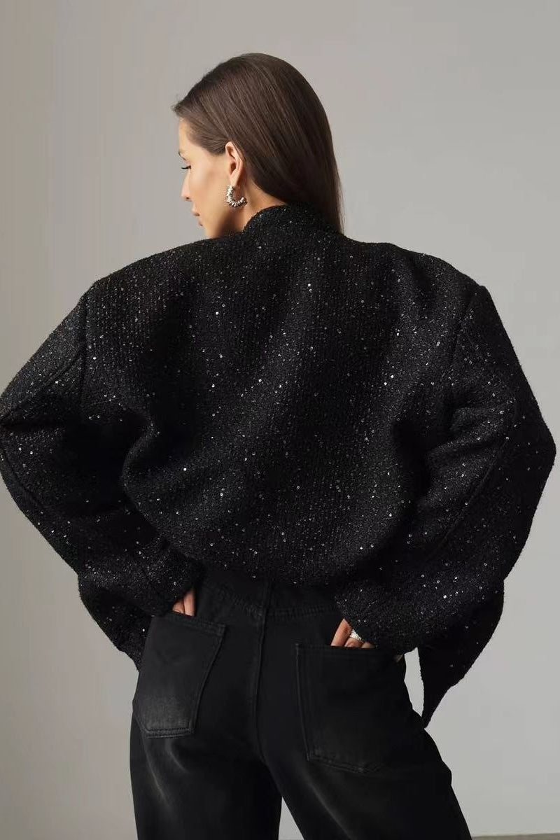 Pearl Embellished Cropped Aviation Jacket