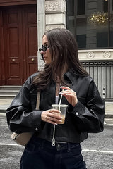 Loose Fit Matte Leather Short Jacket coats