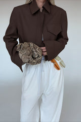 Short Length Brown Zip Closure Jacket S / Brown