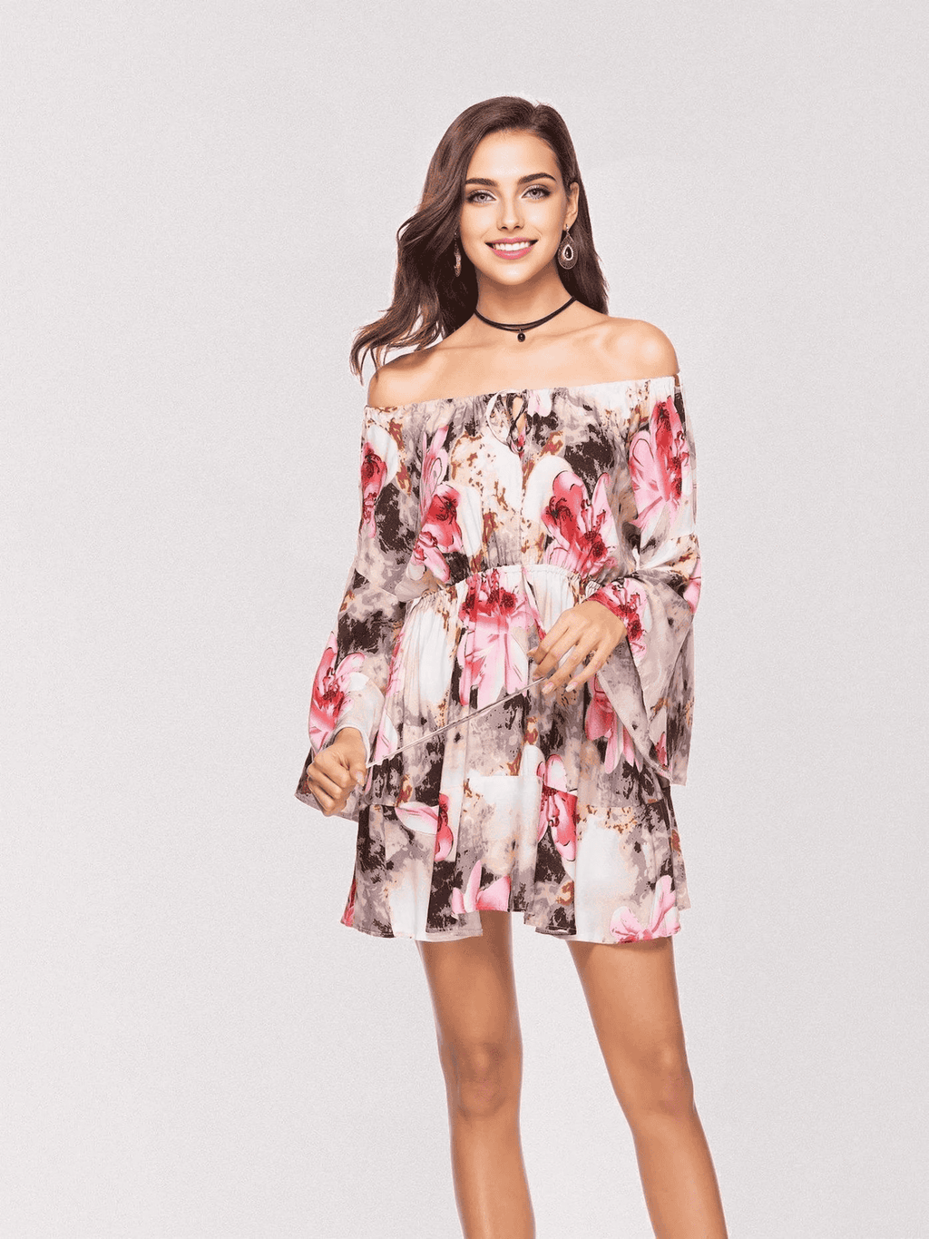JuliaFashion - What Is Love Floral Off The Shoulder Dress