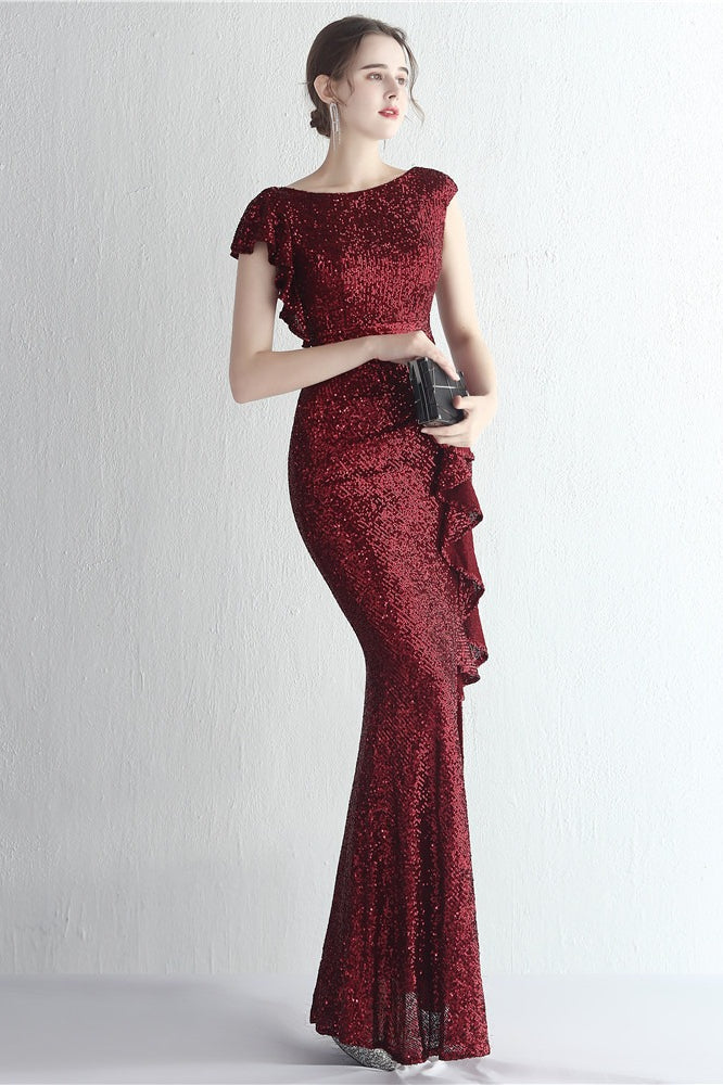 Glitter High Neck Mermaid Slit Formal Dress