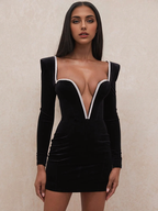 JuliaFashion - 2024 V-Neck Wired Crystal Padded Shoulder Party Dress