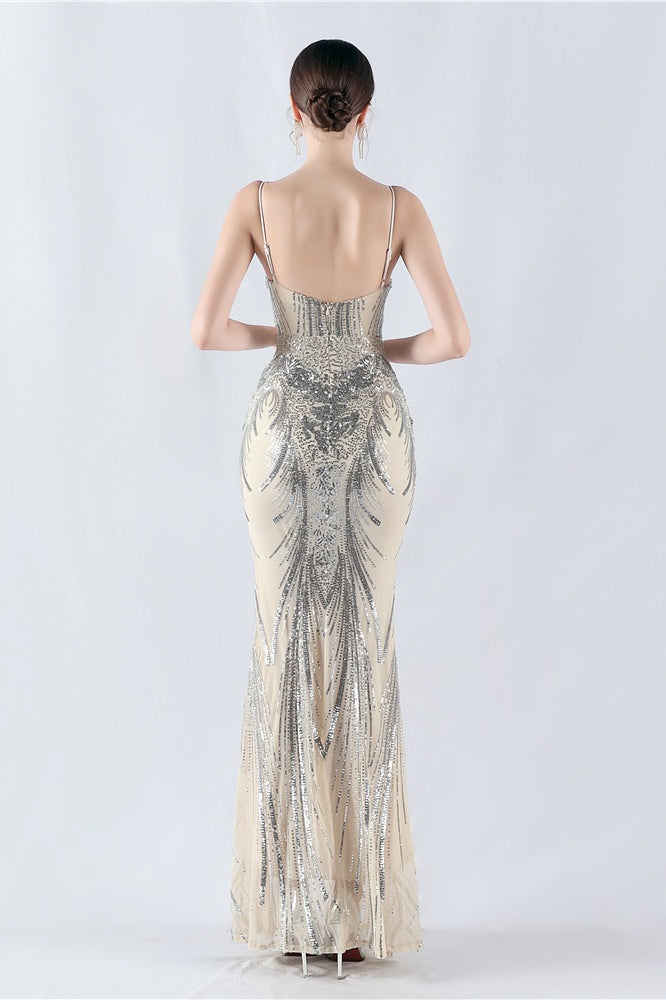 Boned Sequin Embroidered Formal Dress