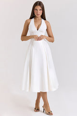 Elegant Deep V Halter Backless Maxi Party Dress