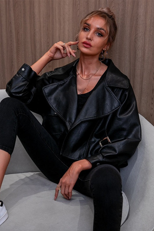 PU Leather Long Sleeve Jacket Black / XS