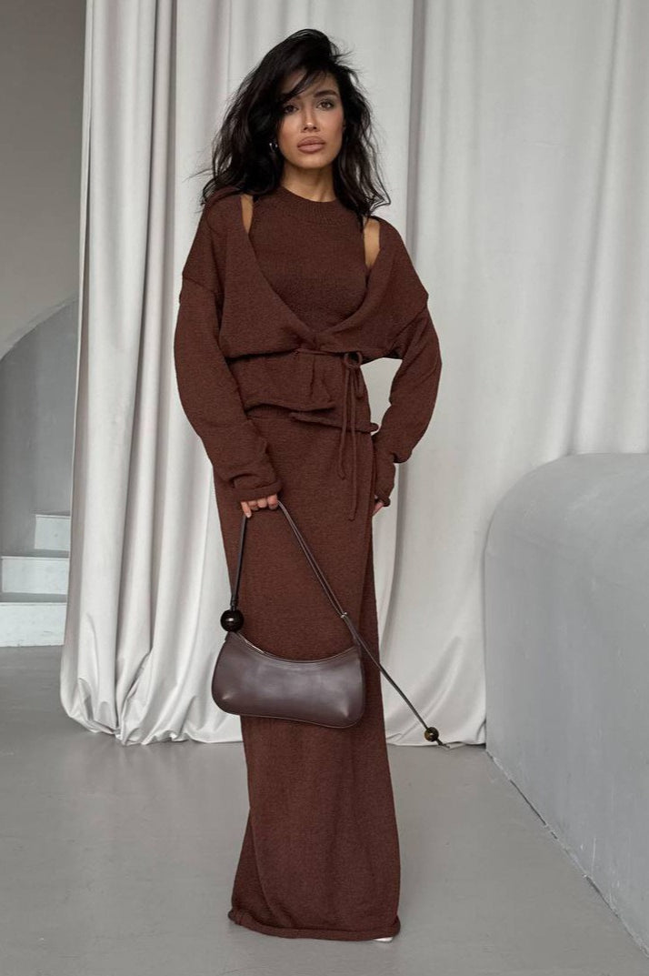 Tie Front Knit Set Sweater Dress