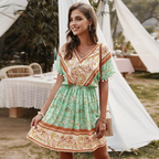 JuliaFashion - Short Sleeve Geometric Print Boho Dress