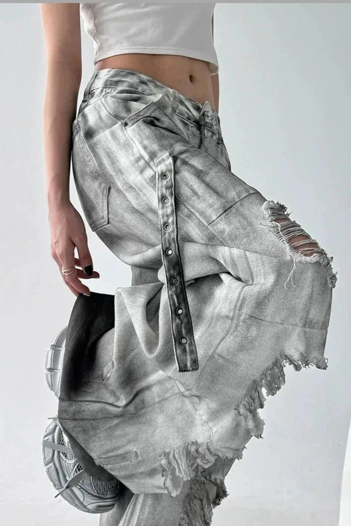 Tie Dye Ripped Wide Leg Jeans