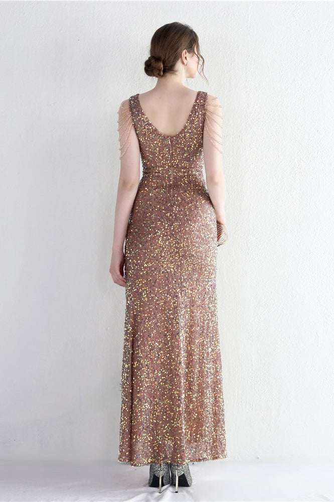 Statement Bead Mermaid Gown Formal Dress S / Gold
