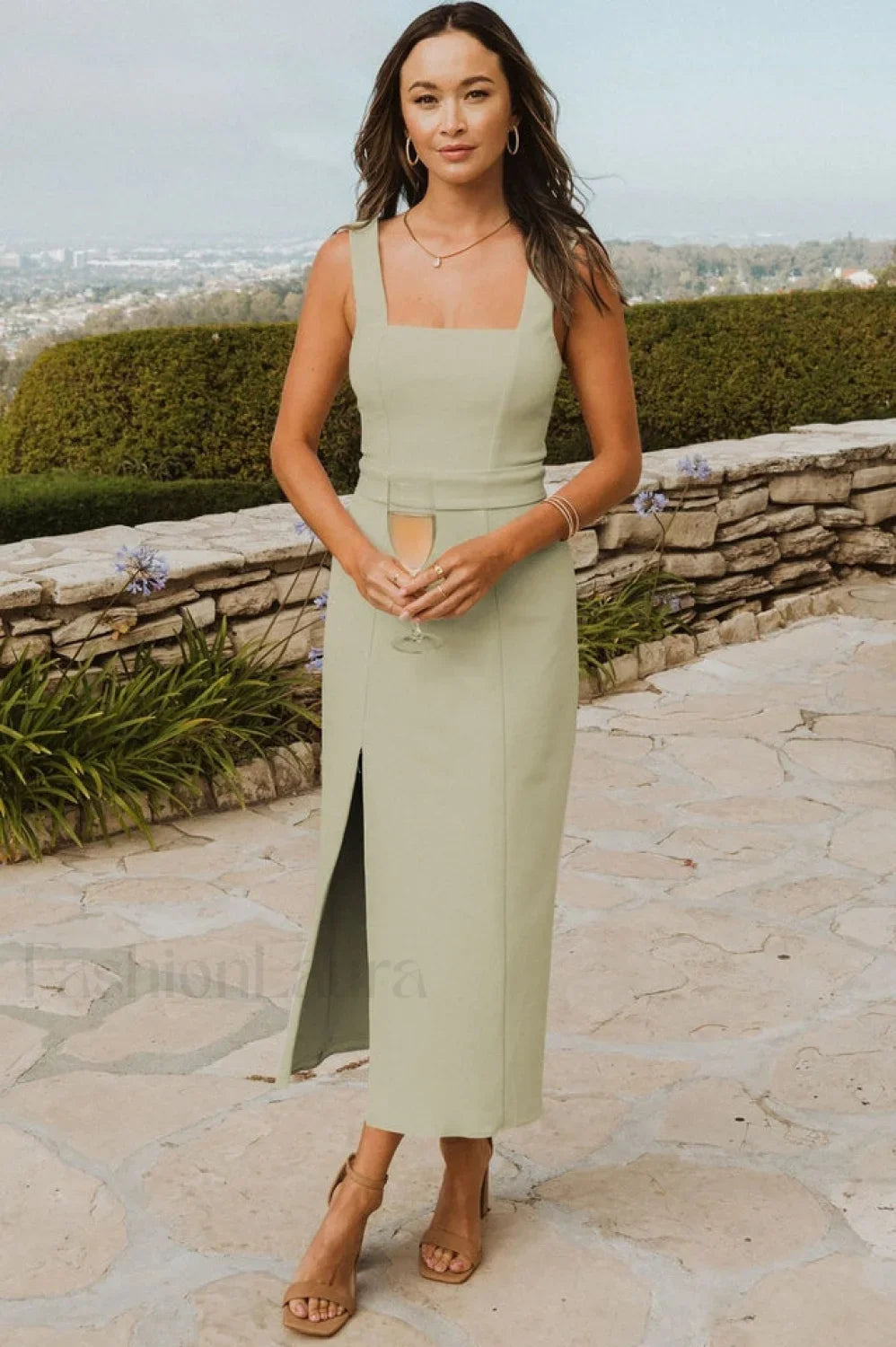 Eden Elegant Midi Dress S / Moss Green