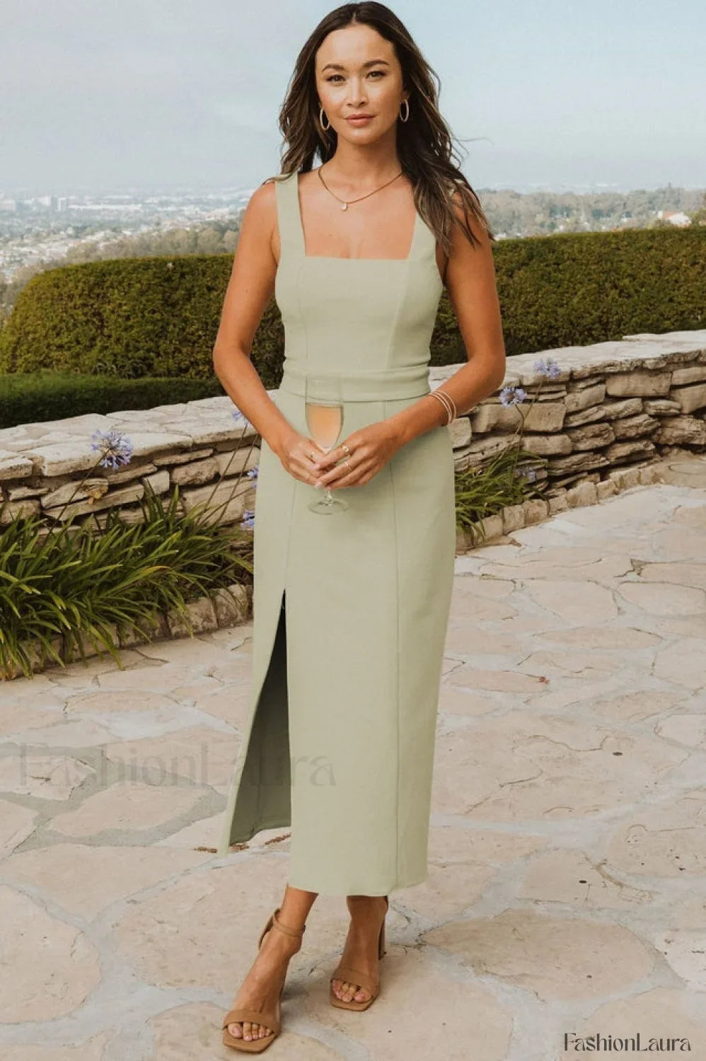 Eden Elegant Midi Dress S / Moss Green