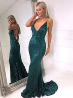 JuliaFashion - Sequined Evening Backless Deep V-Neck Wedding Dress