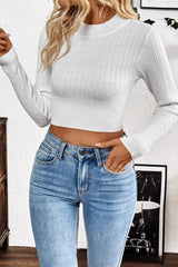 Crew Neck Cropped Cable Knit Sweater