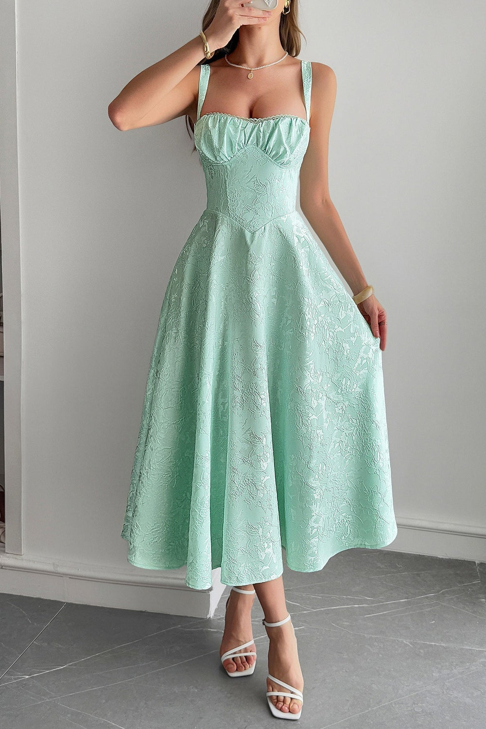 Jacquard Spaghetti Strap Cocktail Dress